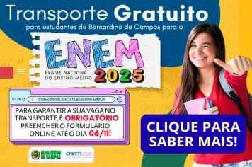 Prefeitura oferece transporte gratuito para estudantes inscritos no ENEM 2025