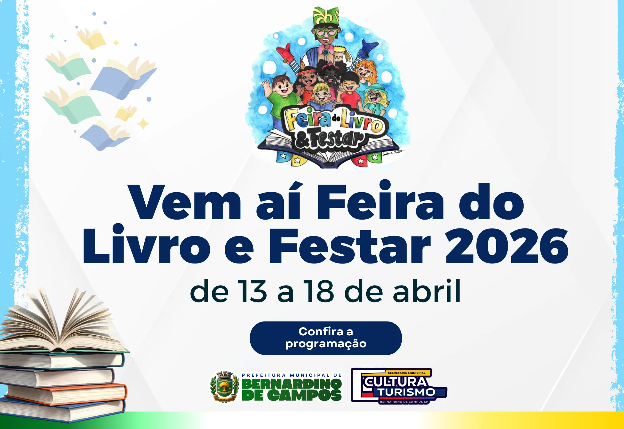 Feira do Livro e Festar 2026 traz programação cultural especial para crianças e famílias em Bernardino de Campos