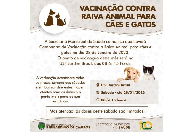 VACINAÇÃO CONTRA RAIVA ANIMAL PARA CÃES E GATOS