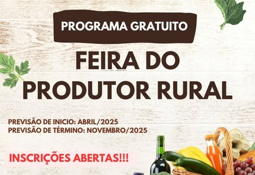 O Sindicato Rural de Bernardino de Campos comunica a todos os munícipes que estão abertas as inscrições para a realização do PROGRAMA FEIRA DO PRODUTOR RURAL.