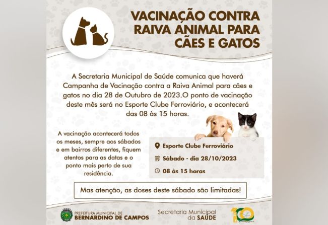 CAMPANHA DE VACINAÇÃO  CONTRA RAIVA ANIMAL PARA CÃES E GATOS 